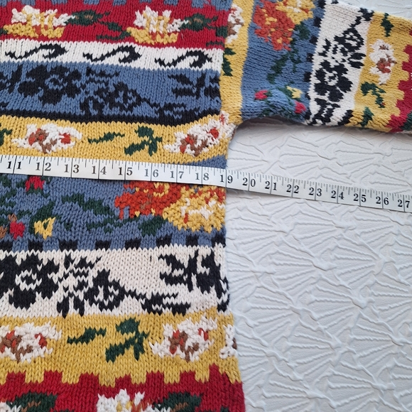 Forenza Vintage 80s Knit Sweater Women’s Size M Chunky Floral Ramie  & Cotton HT - Picture 3 of 6